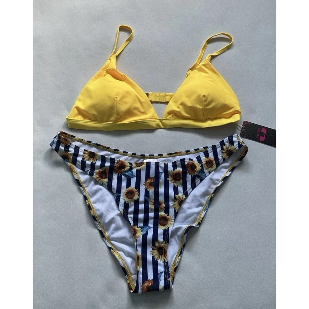 Shekini  Women's  Flowers Print Bikini swimsuit  Yellow Size‎ XL